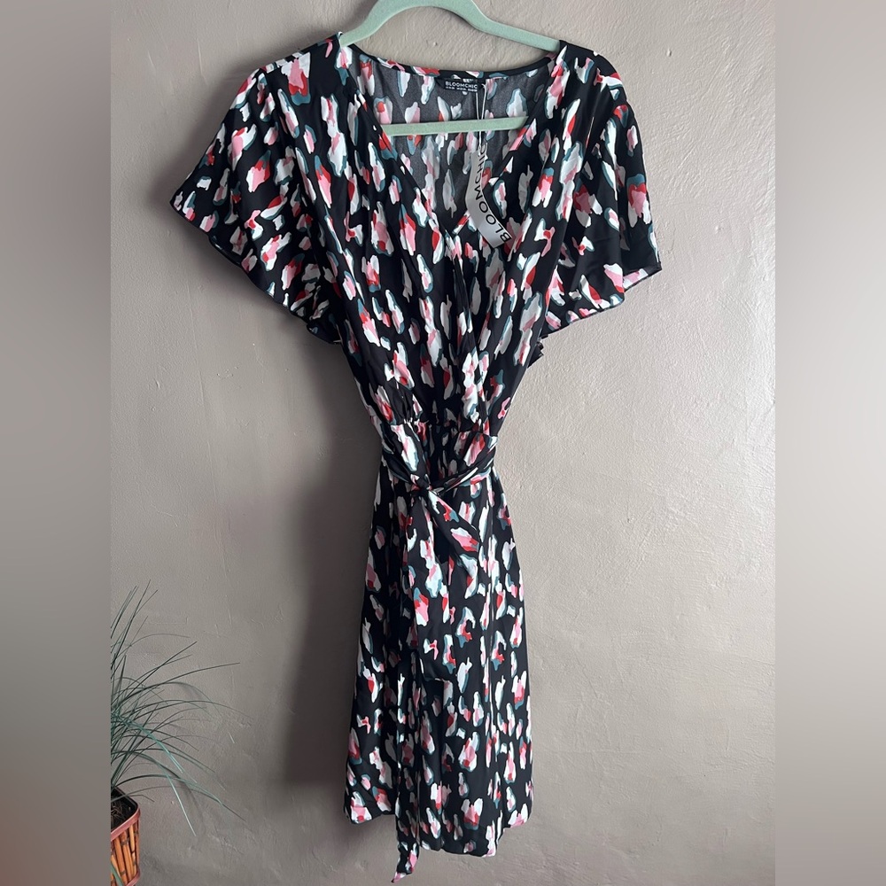 BloomChic Black Dress with Pink, White & Teal Abstract Print